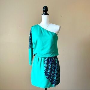 TIBI | Teal Silk One Shoulder Mini Dress Sz 6